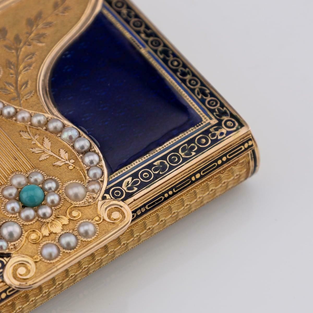 photo vintage 19th Century Swiss 18k Gold Pearl Set & Enamel Musical Box, Remond C.1800