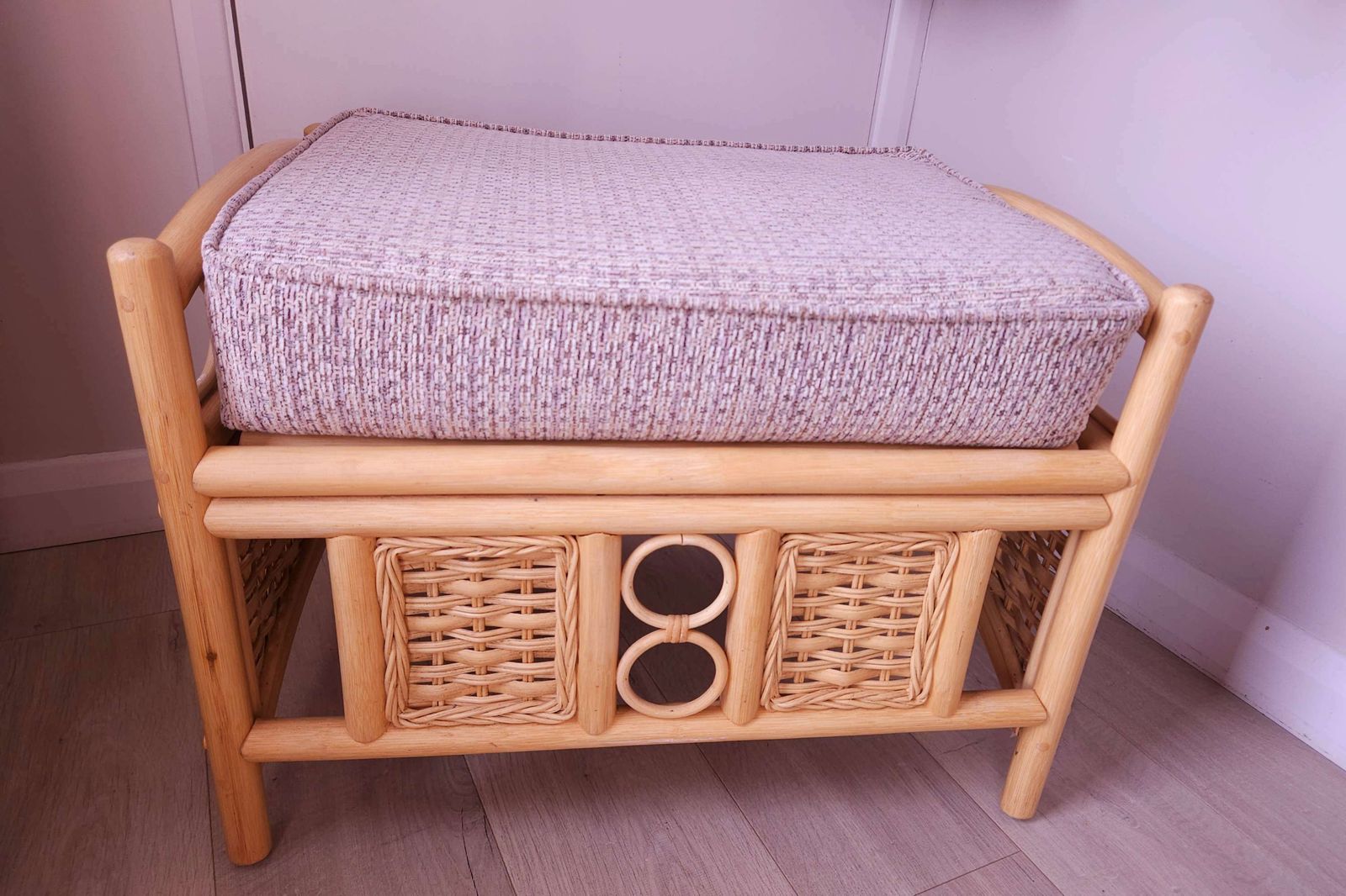 Large, Mid Century, Bamboo Ottoman Footstool And/Or Seat With Fitted Cushion photo for sale