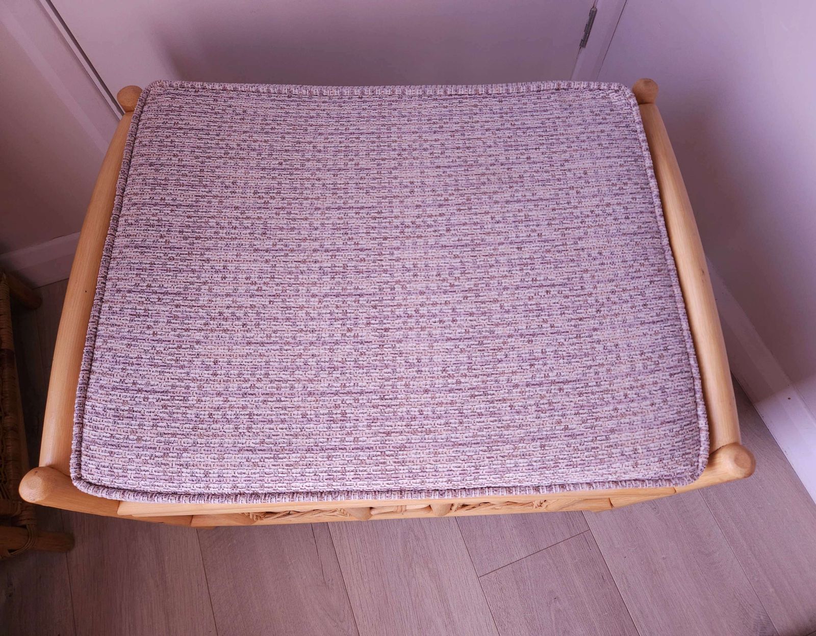 Large, Mid Century, Bamboo Ottoman Footstool And/Or Seat With Fitted Cushion photo vintage