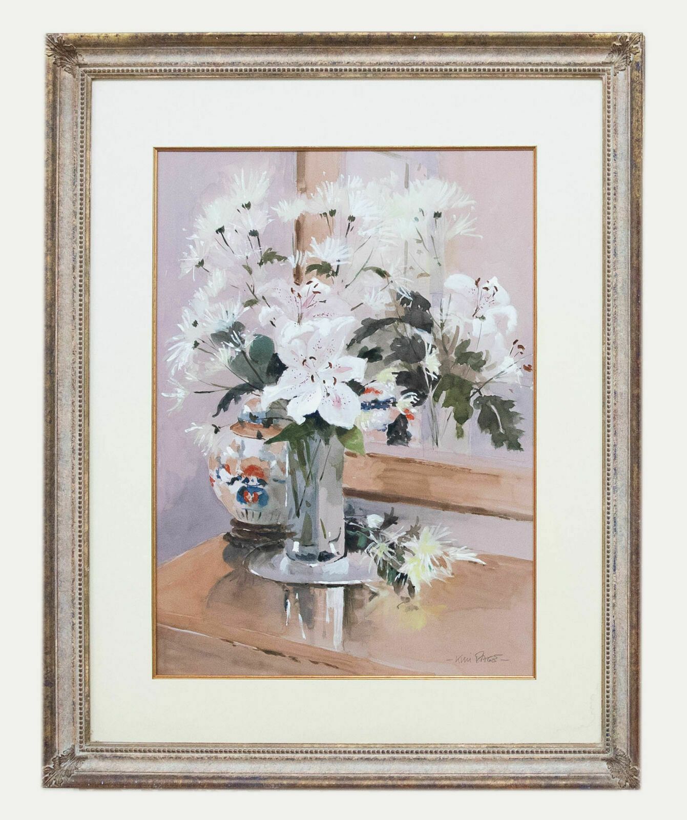 Kim Page   Framed Contemporary Watercolour, Still Life Of White Lilies