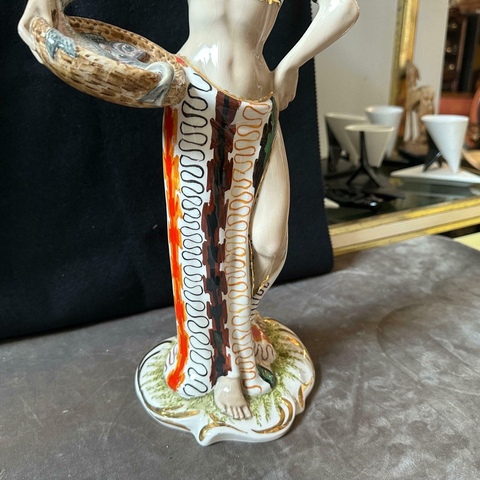 1950s Mid Century Modern Ceramic Italian Figure Of A Woman With Fishes photo Home Decor