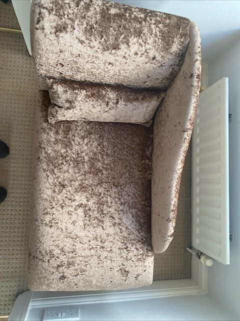 Mink Crushed Velvet Chaise Lounge Sofa In Excellent Condition photo furniture