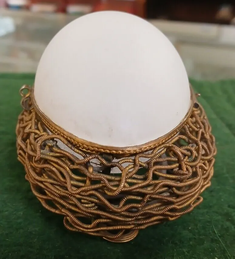 19th Century French Palais Royal Ormulu & Opaline Glass "Egg In Nest" Casket photo furniture