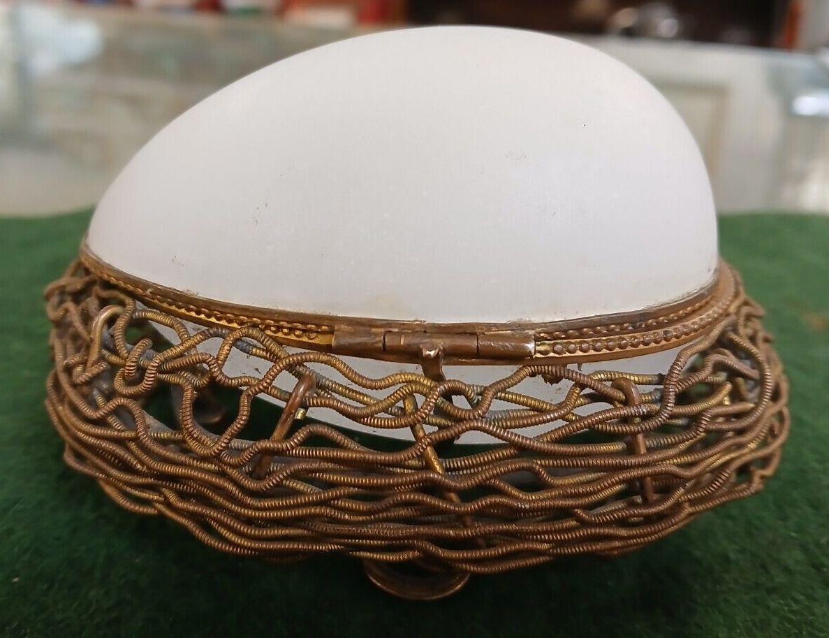 19th Century French Palais Royal Ormulu & Opaline Glass "Egg In Nest" Casket photo for sale