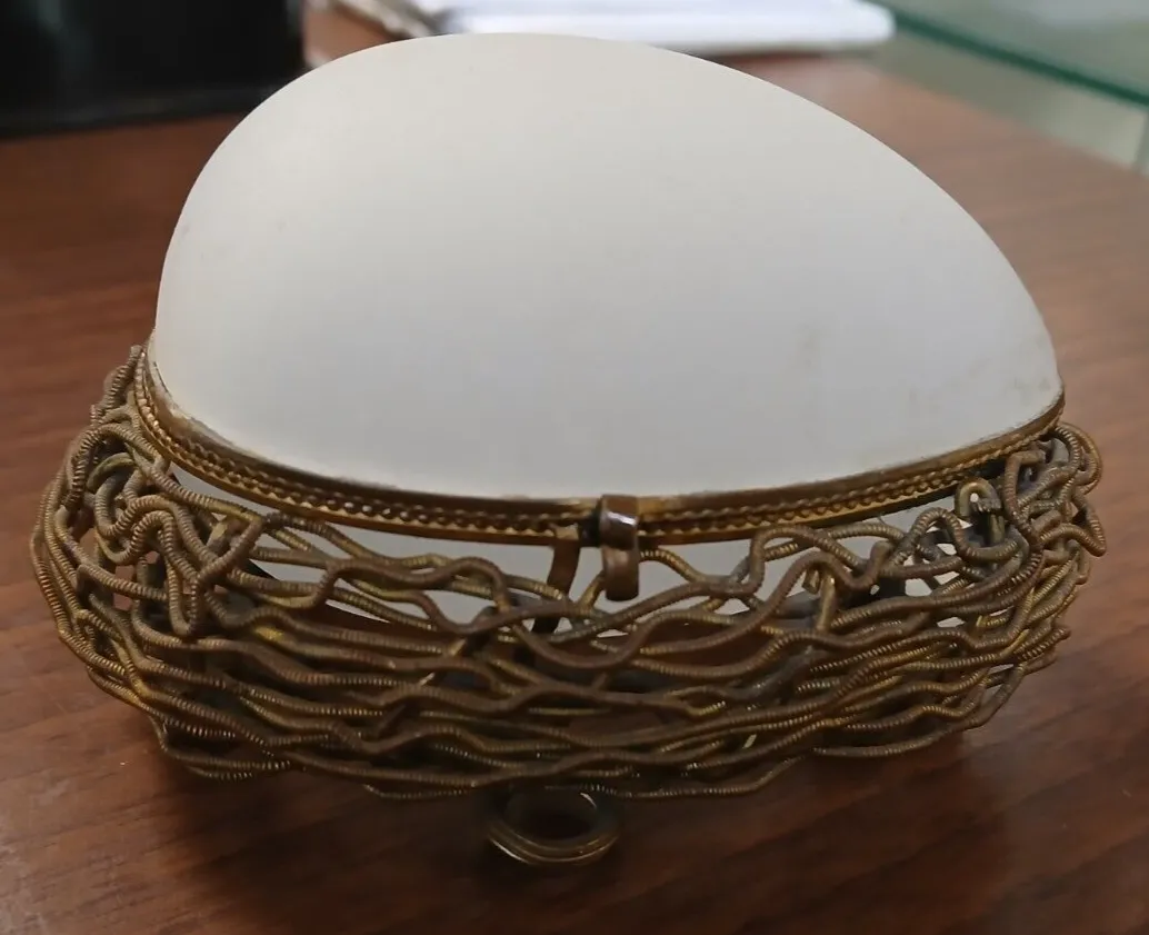 19th Century French Palais Royal Ormulu & Opaline Glass "Egg In Nest" Casket photo buy