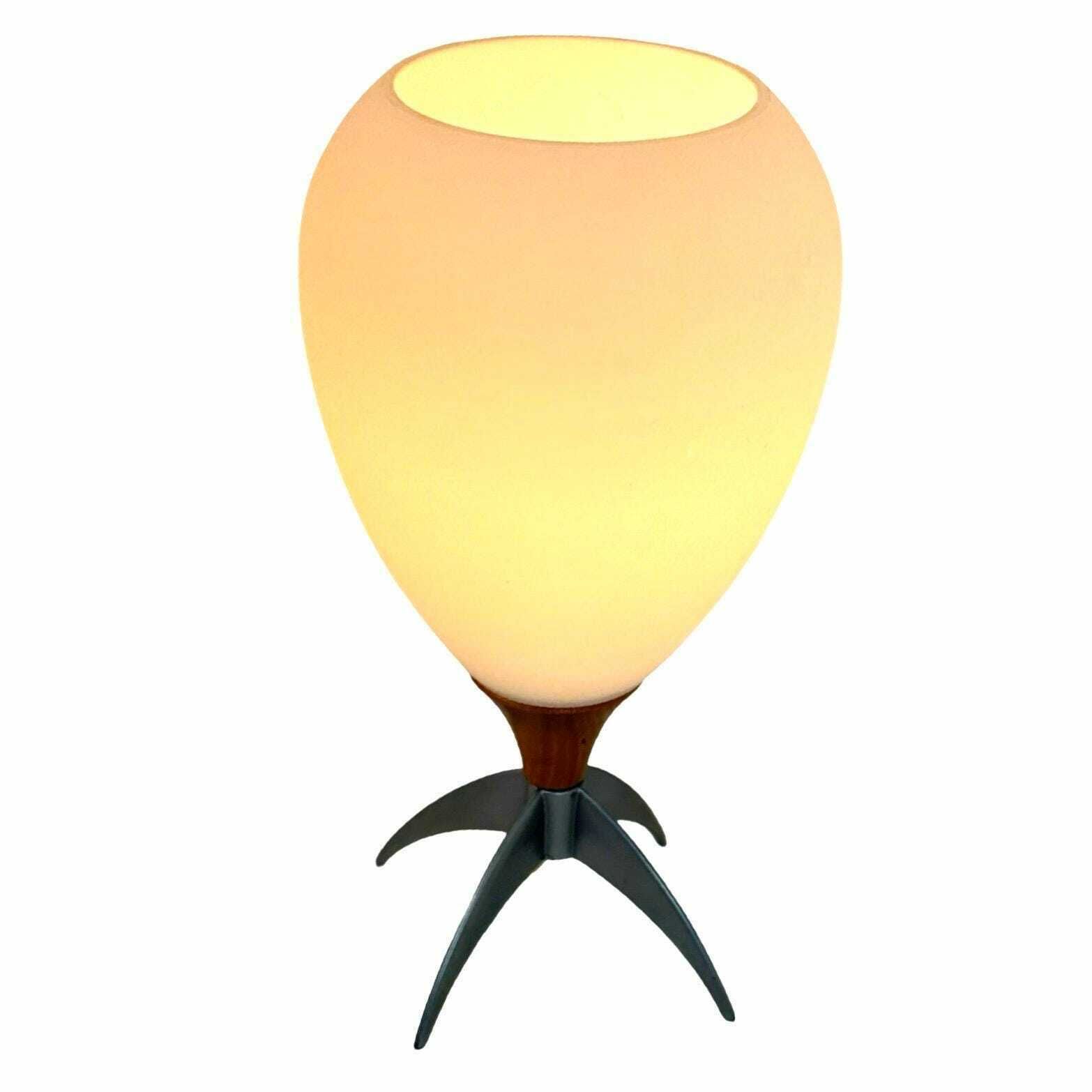 Vintage   Glass Mushroom Lamp On Metal And Wooden Base   Ca. 1980's   Available As Set