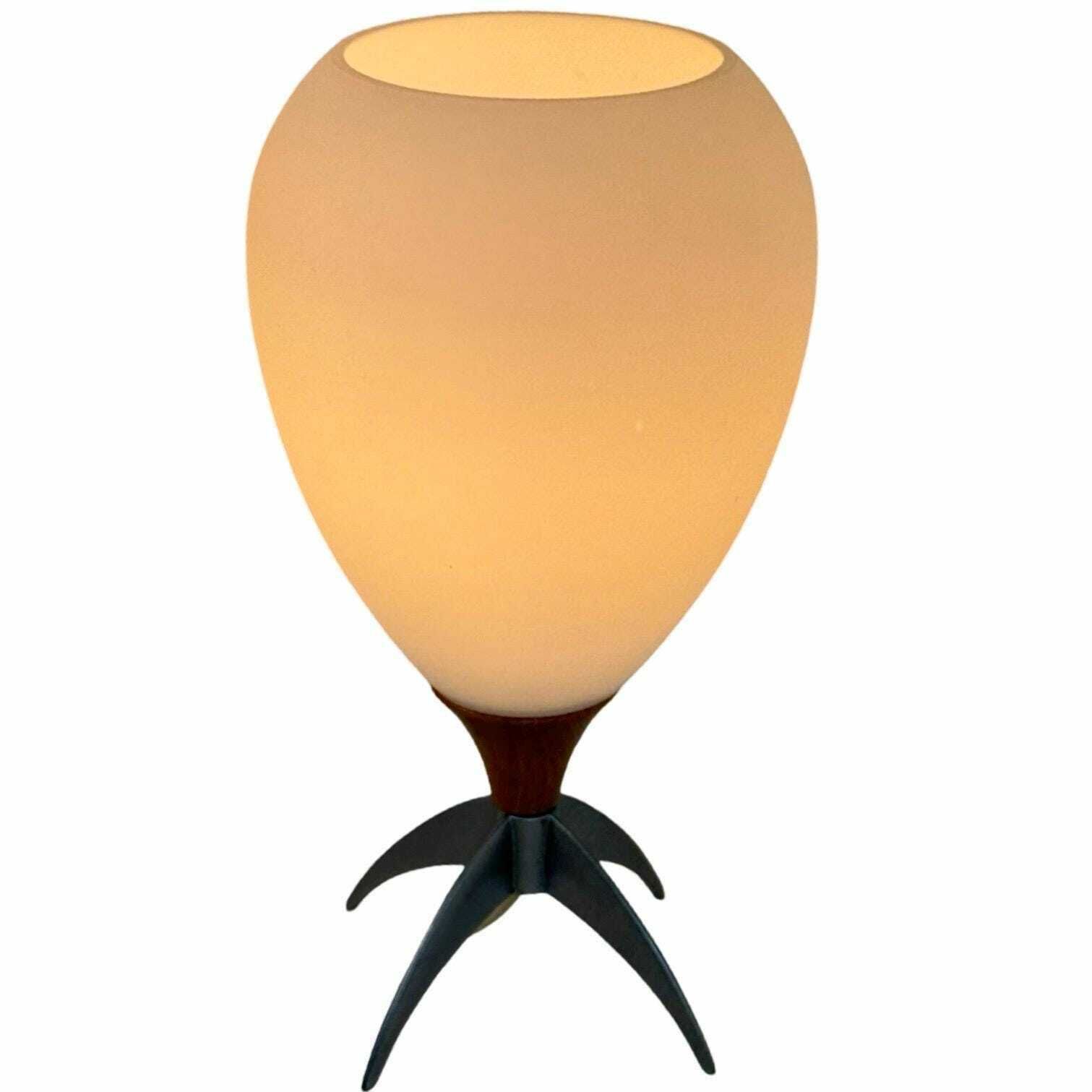 Vintage   Glass Mushroom Lamp On Metal And Wooden Base   Ca. 1980's   Available As Set photo Lighting