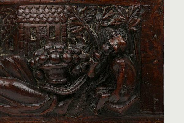 Gothic Hand Sculpted Panel In Oak, Belgium, 17th Century photo Art