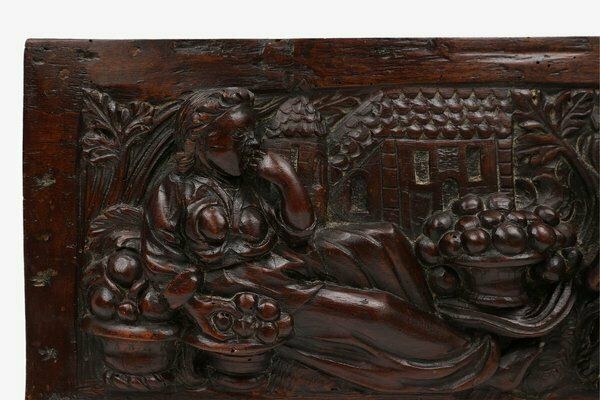 Gothic Hand Sculpted Panel In Oak, Belgium, 17th Century photo vinterior