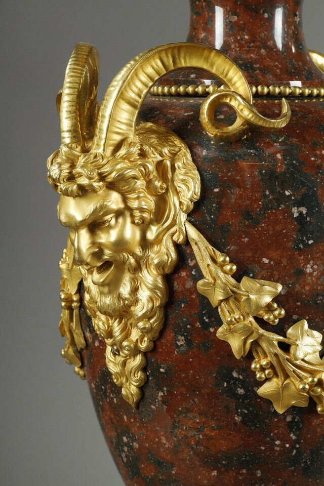 photo furniture Pair Of Louis XVI Style Candelabra In Griotte Red Marble And Gilt Bronze