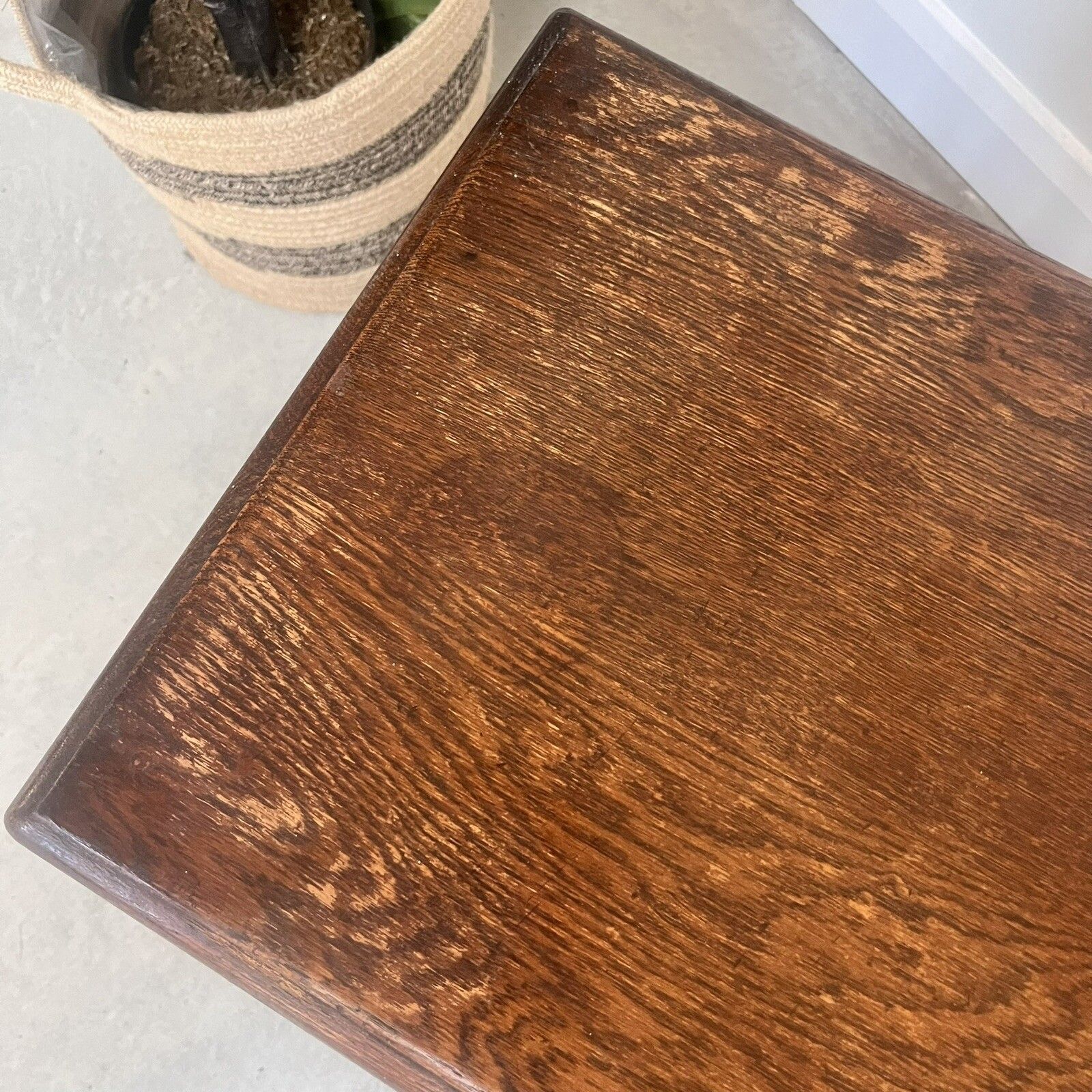 140.0 Vintage Old Charm Style Oak Nest Of 3 Tables / Brown Oak C.1960 photo