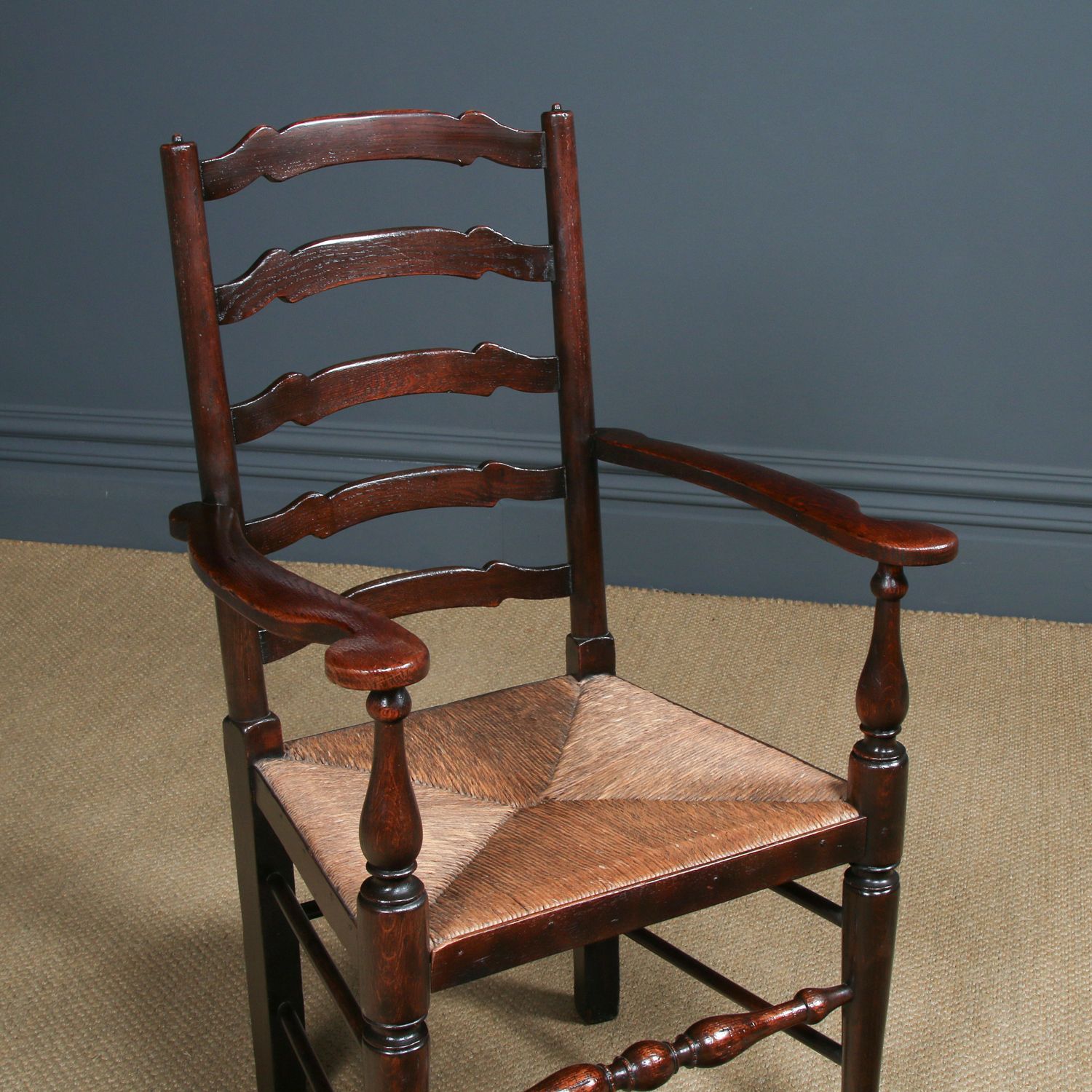 English Large Victorian Ash & Elm Lancashire Spindle Back Country Farmhouse Kitchen Dining Armchair / Chair (Circa 1890) photo vintage