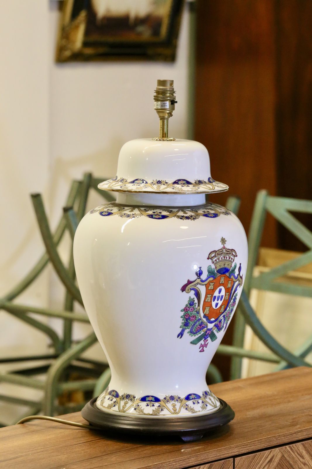 Antique Chinese Porcelain Lamp With Armorial Design   51cm Height