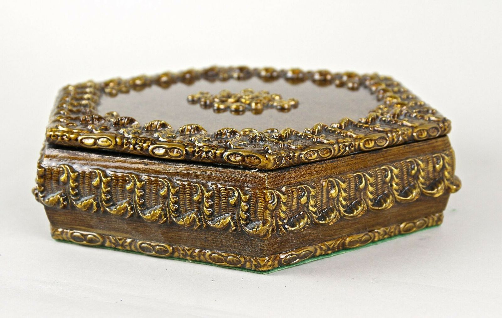 Hexagonal 19th Century Wooden Jewelry Box, Handpainted, Austria Ca. 1890 photo Home Decor