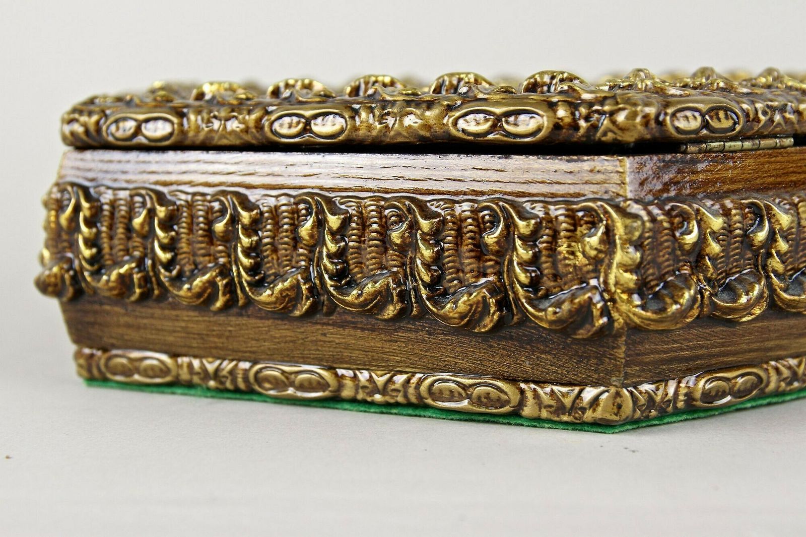 Hexagonal 19th Century Wooden Jewelry Box, Handpainted, Austria Ca. 1890 photo vintage
