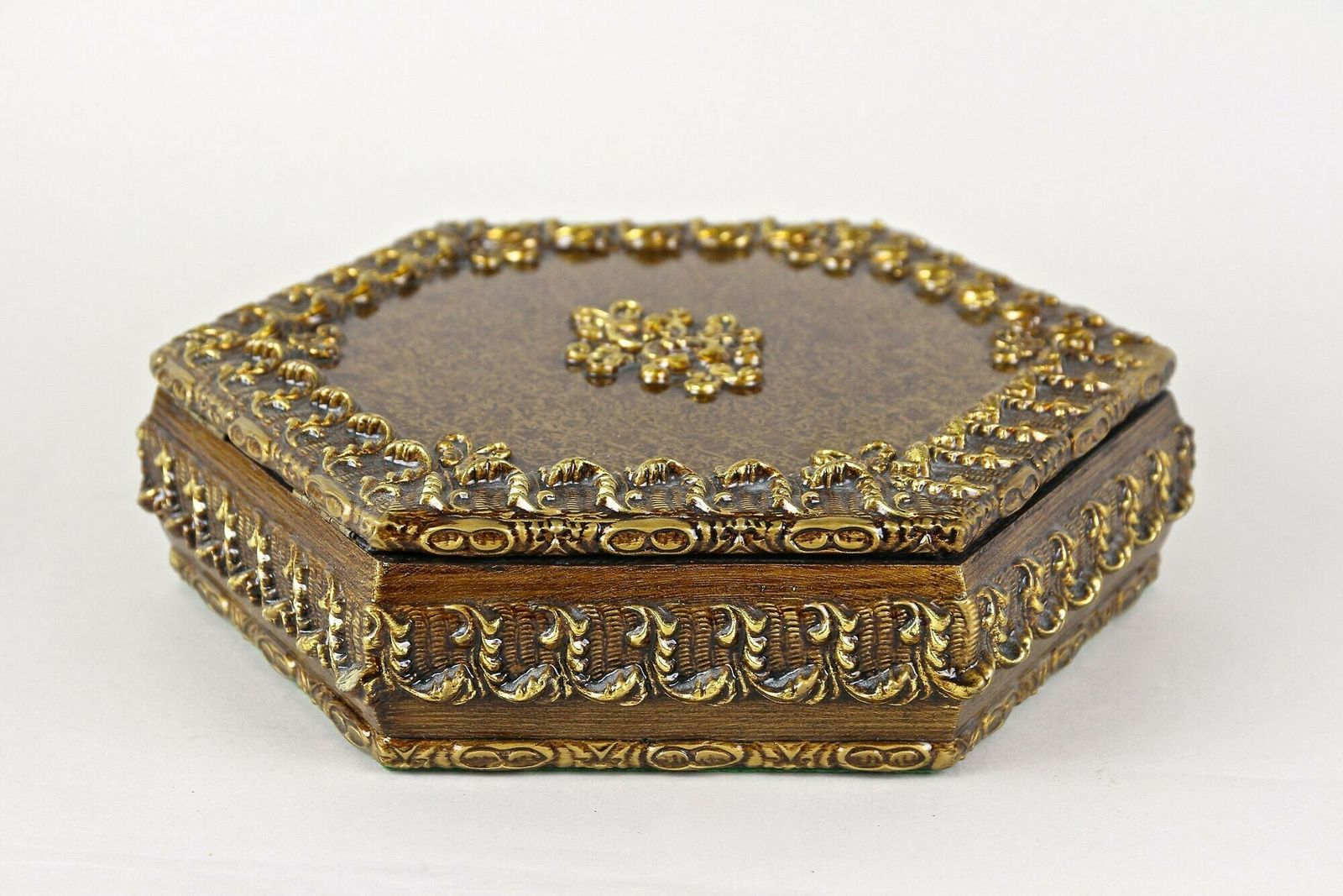 Home Decor Hexagonal 19th Century Wooden Jewelry Box, Handpainted, Austria Ca. 1890 photo
