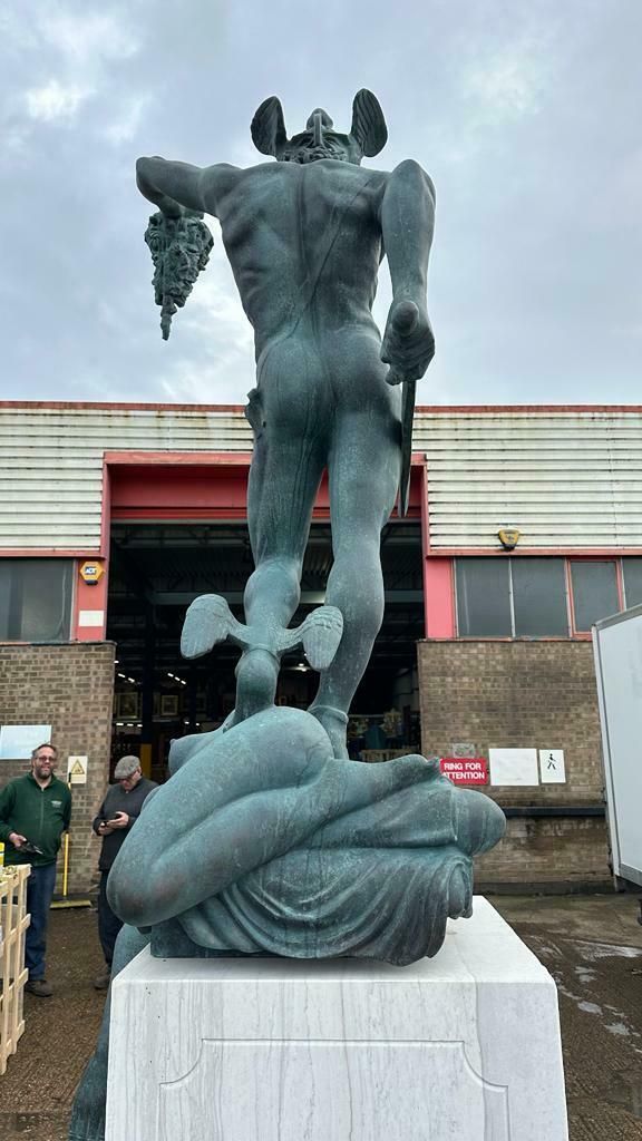 Bronze Perseus Medusa Statue, Sat On A Marble Base photo for sale