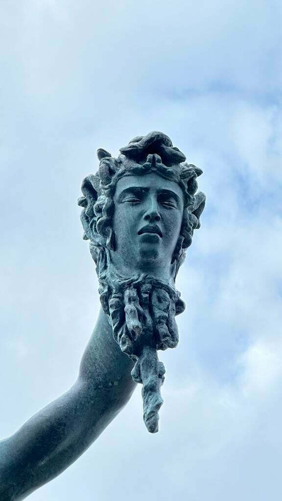 Bronze Perseus Medusa Statue, Sat On A Marble Base photo vintage