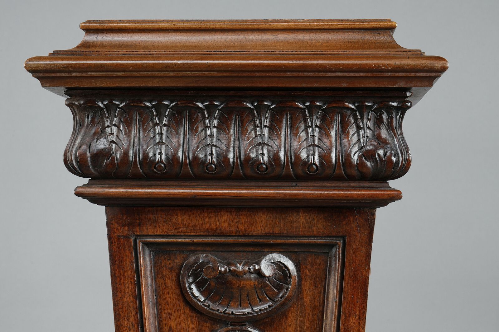 photo vintage Pair Of Carved Molded Walnut Sellettes With Fruit And Plant Decorations