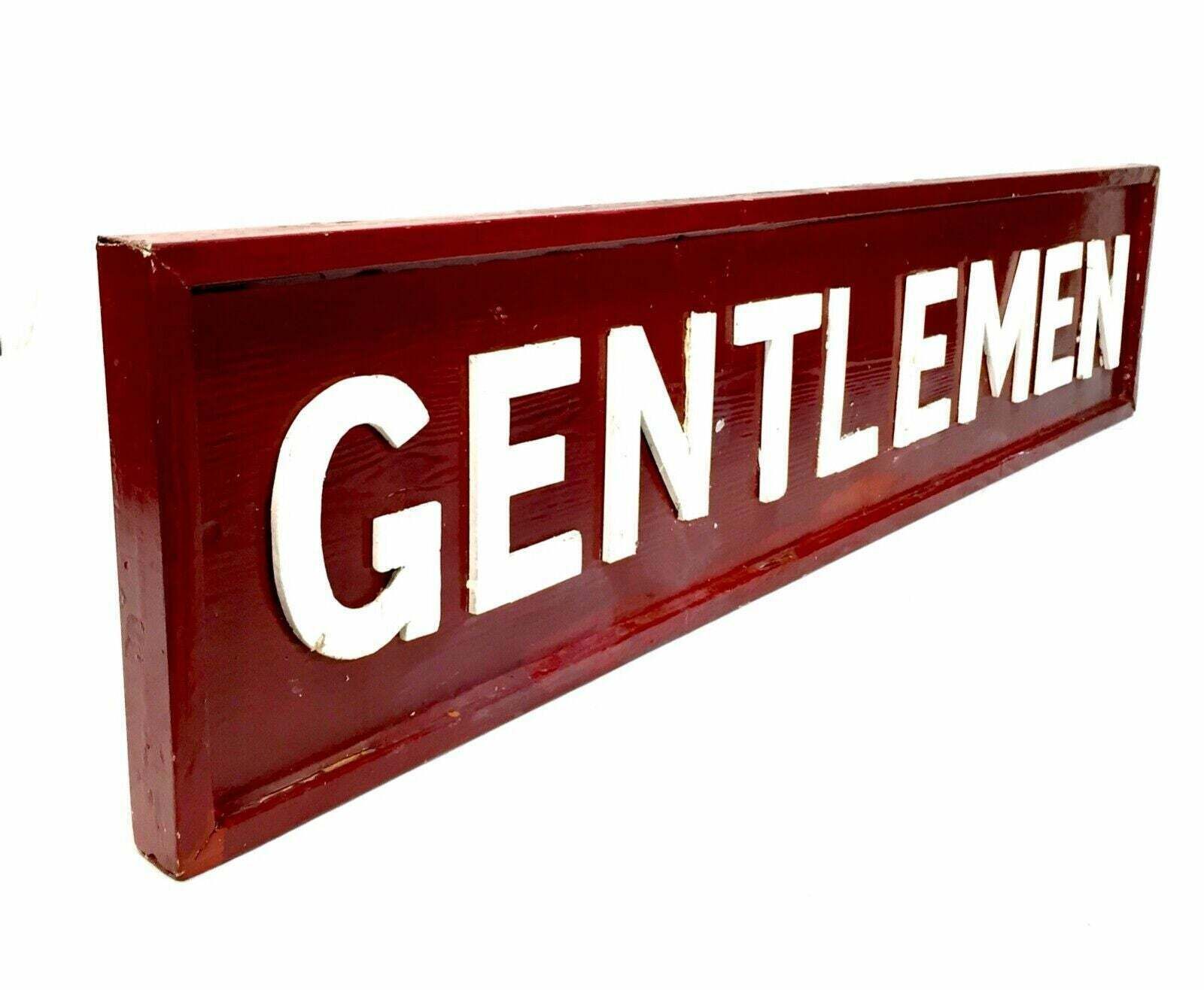 Antique Large Gentlemen Wooden Toilet Sign / Wall Mounted / Red & White photo Home Decor