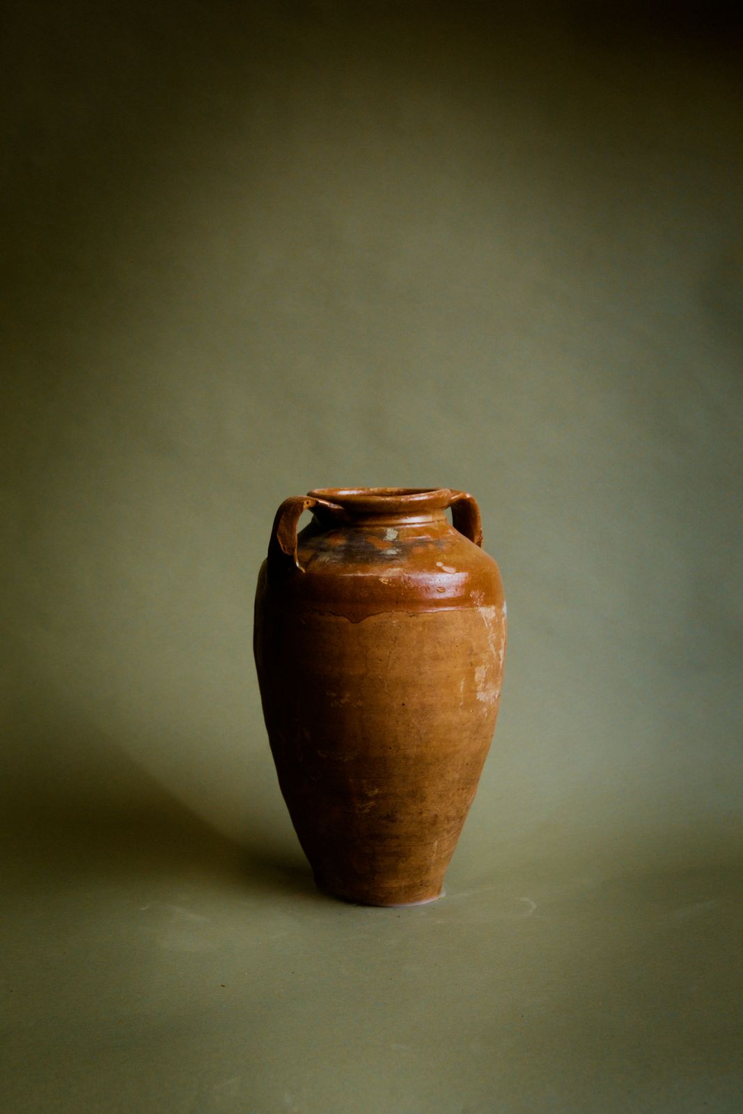 Earthen Anatolian Glazed Jar With Twin Handles For Mediterranean Interiors photo for sale