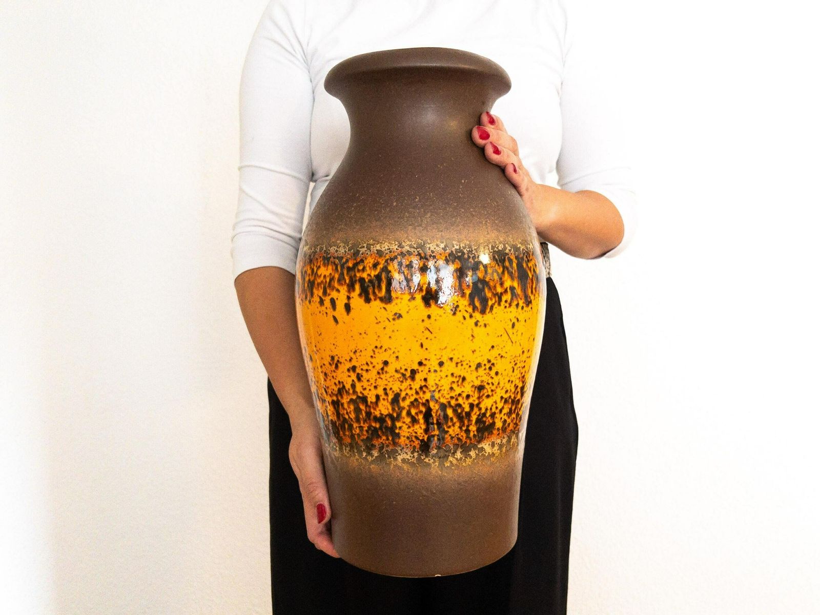 Xl Scheurich Floor Vase   West German Pottery   Retro Orange And Brown Ceramic Floor Vase   Form 290 40
