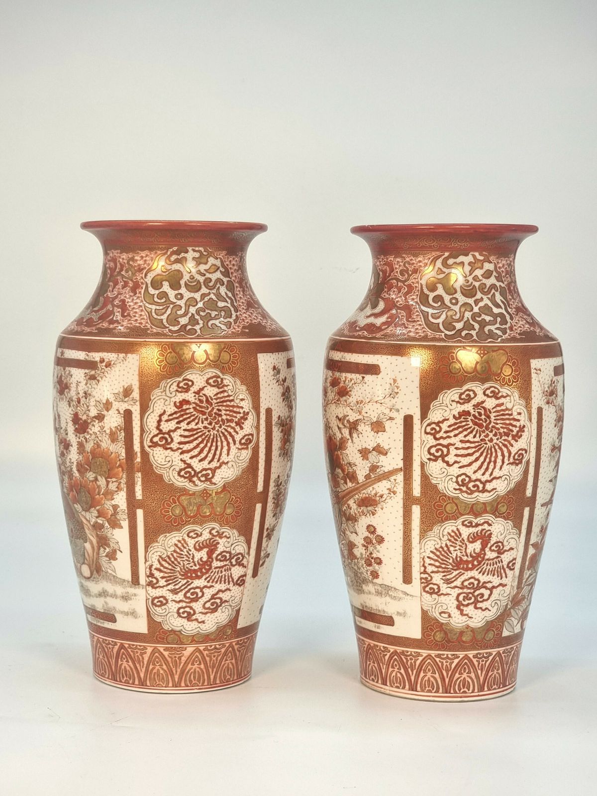 photo for sale A Large Pair Of Japanese Hand Painted Kutani Porcelain Vases, Circa 1890