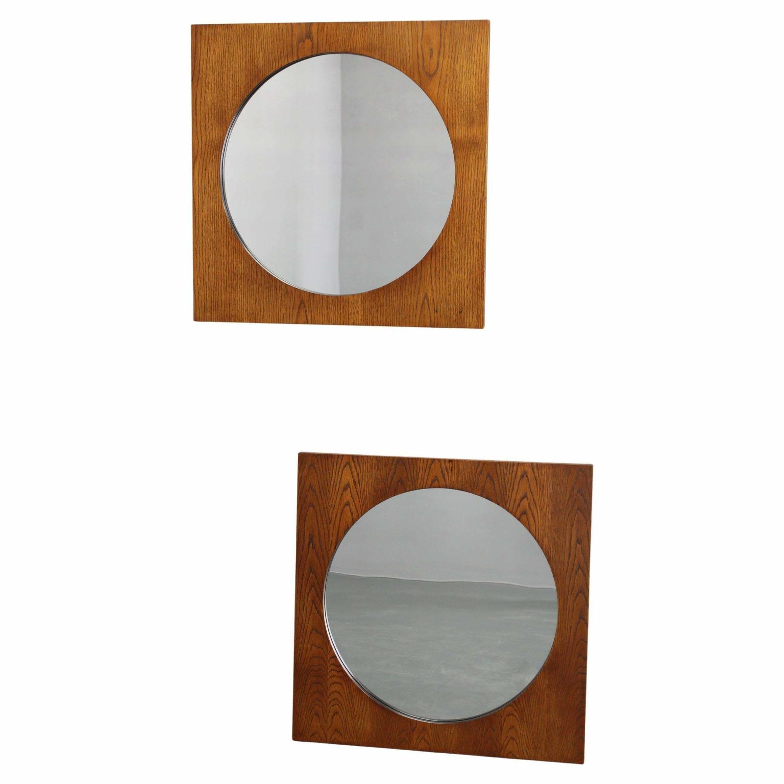 1970s Pair Of Oak Large Square Mirrors, Czechoslovakia