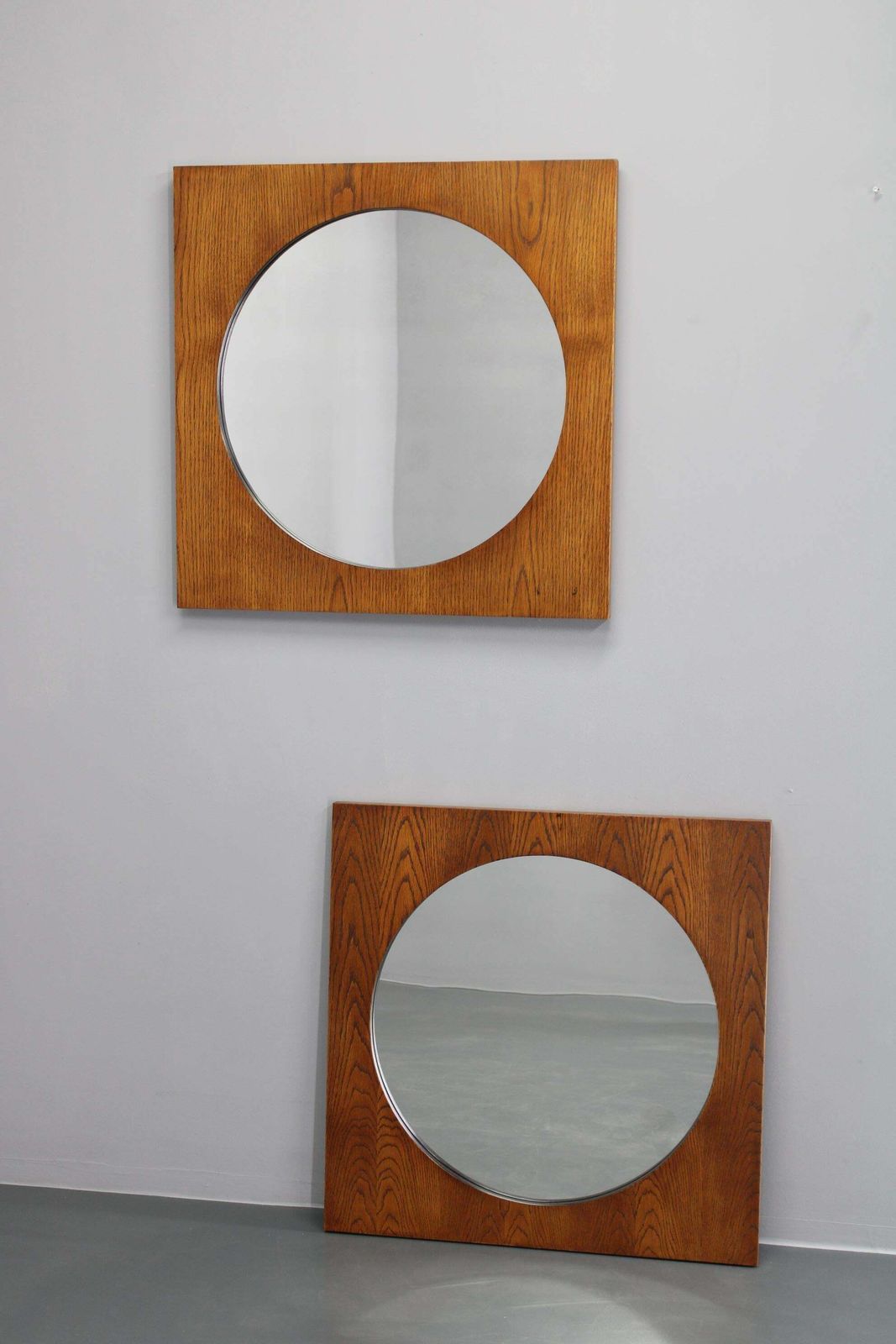 1970s Pair Of Oak Large Square Mirrors, Czechoslovakia photo furniture