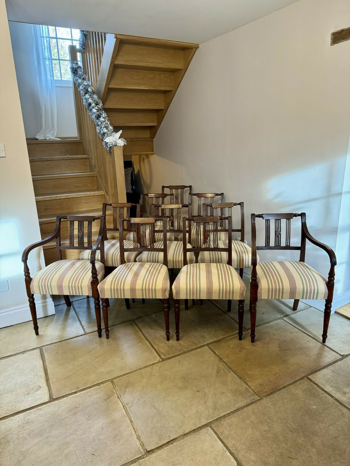 Set Of Ten Antique George III Quality Mahogany Inlaid Dining Chairs