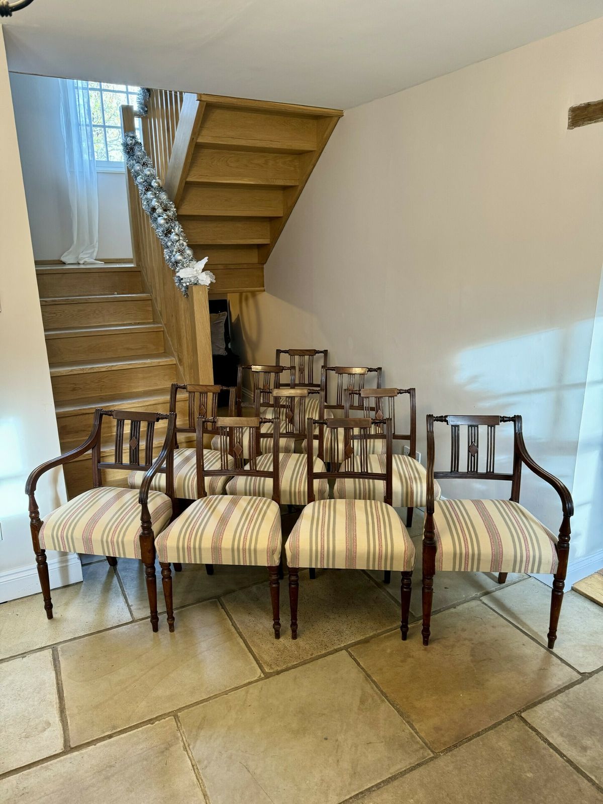 Set Of Ten Antique George III Quality Mahogany Inlaid Dining Chairs photo vinterior