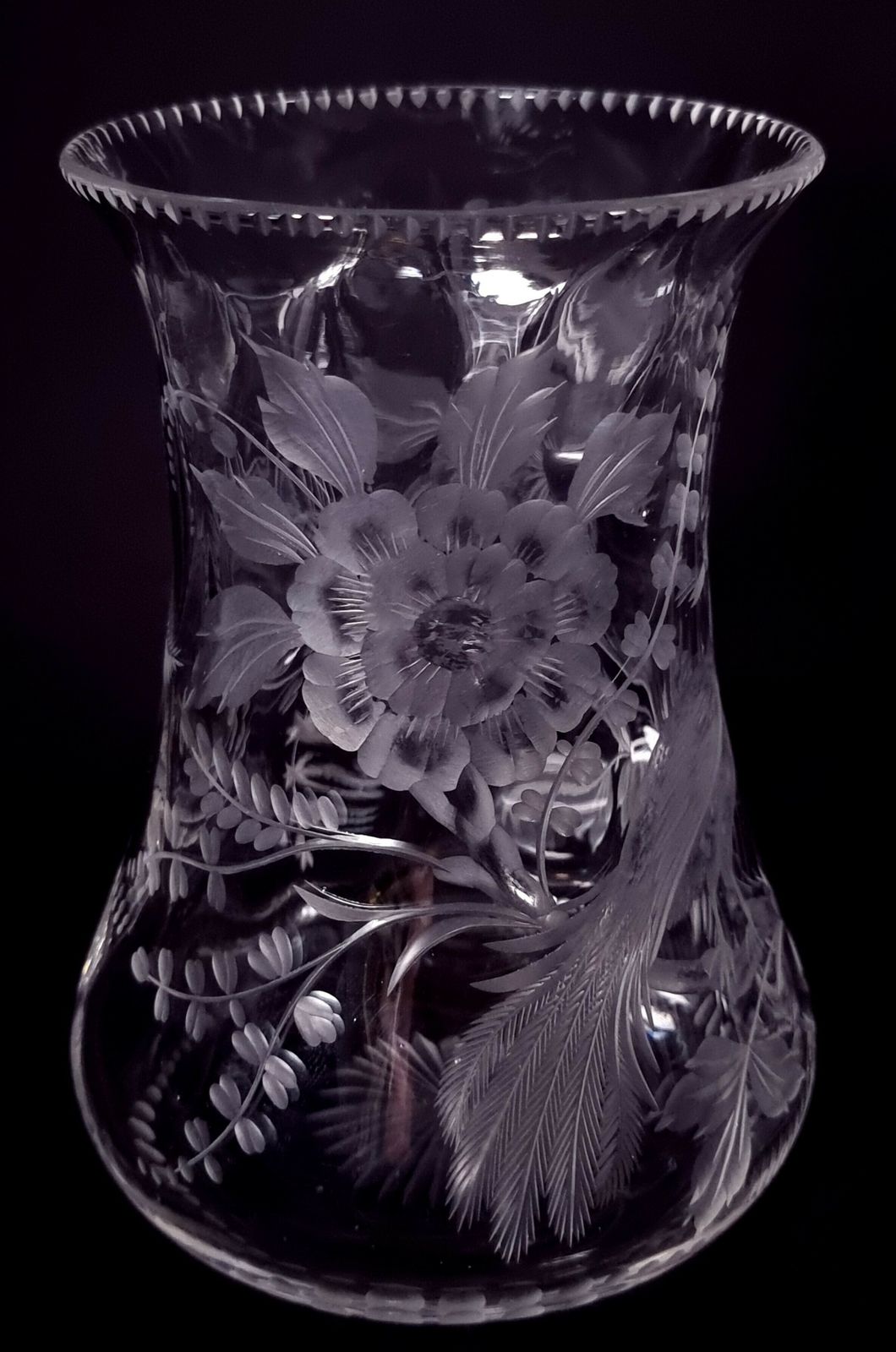 A 19th Century Stourbridge Hand Wheel Engraved Glass Vase, English Circa 1890 Depicting Birds And Flowers photo for sale