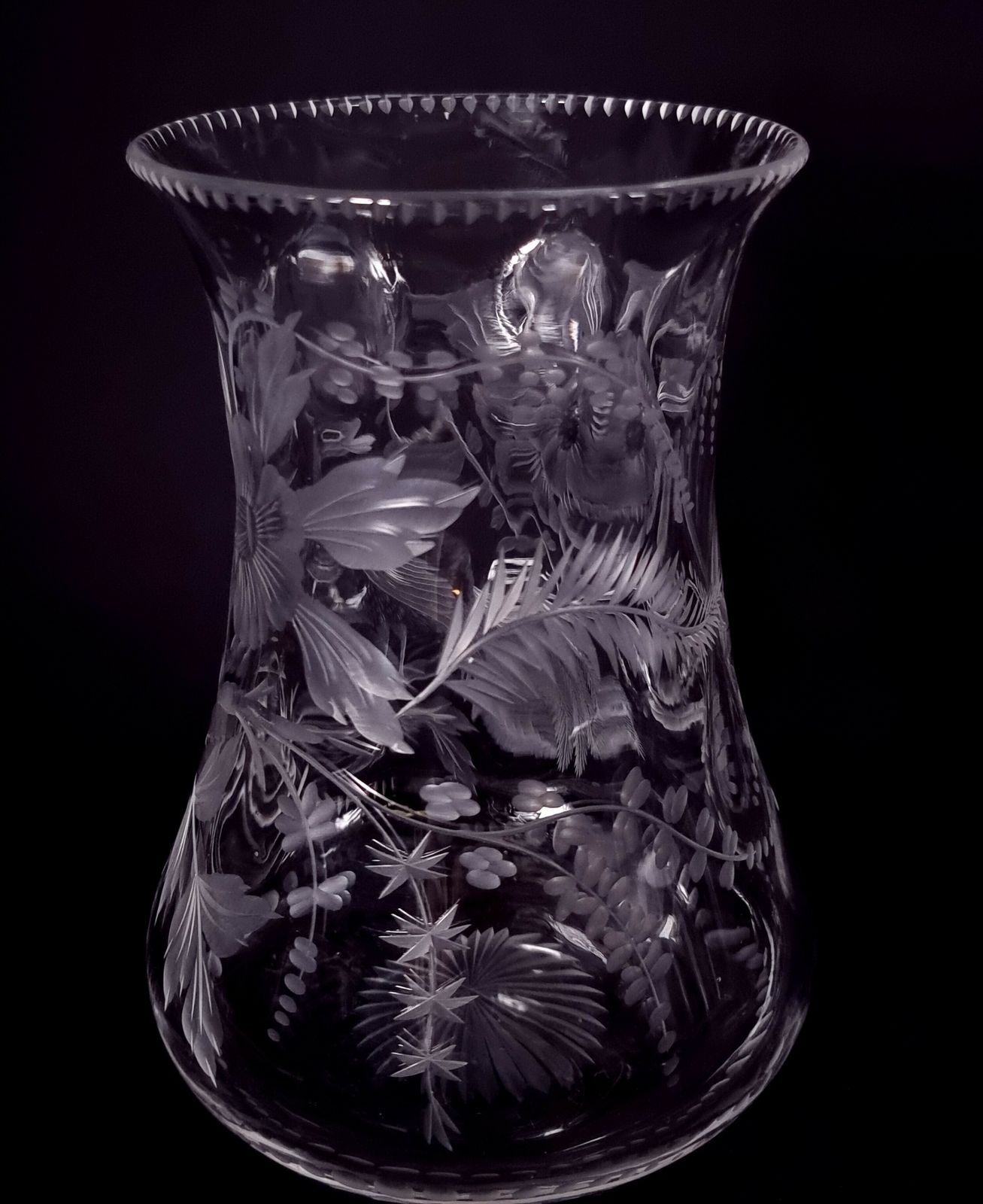 A 19th Century Stourbridge Hand Wheel Engraved Glass Vase, English Circa 1890 Depicting Birds And Flowers photo Home Decor