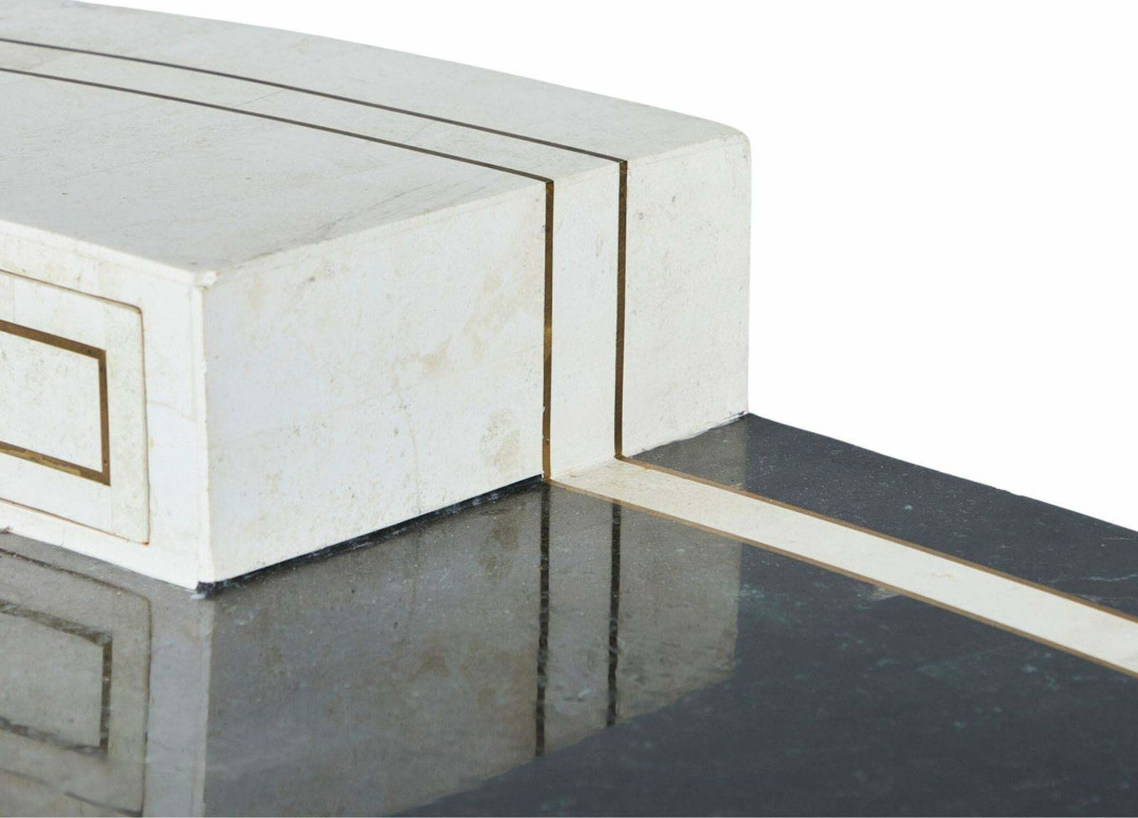 Unique Writing Desk With Black And White Stone Veneer And Brass Inlays photo 1800.0