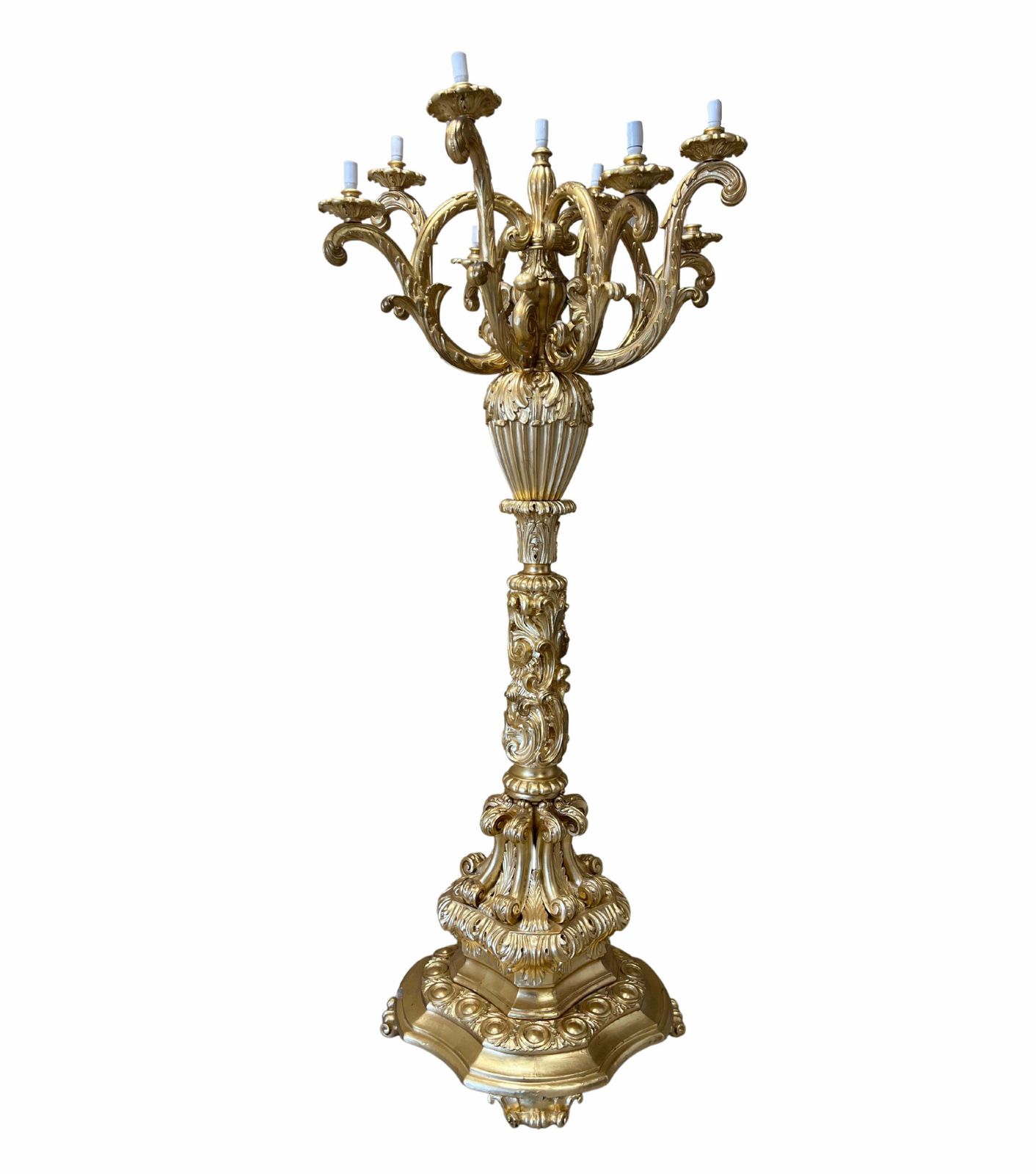 Pair Of Monumental Carved Wood Candelabra photo for sale