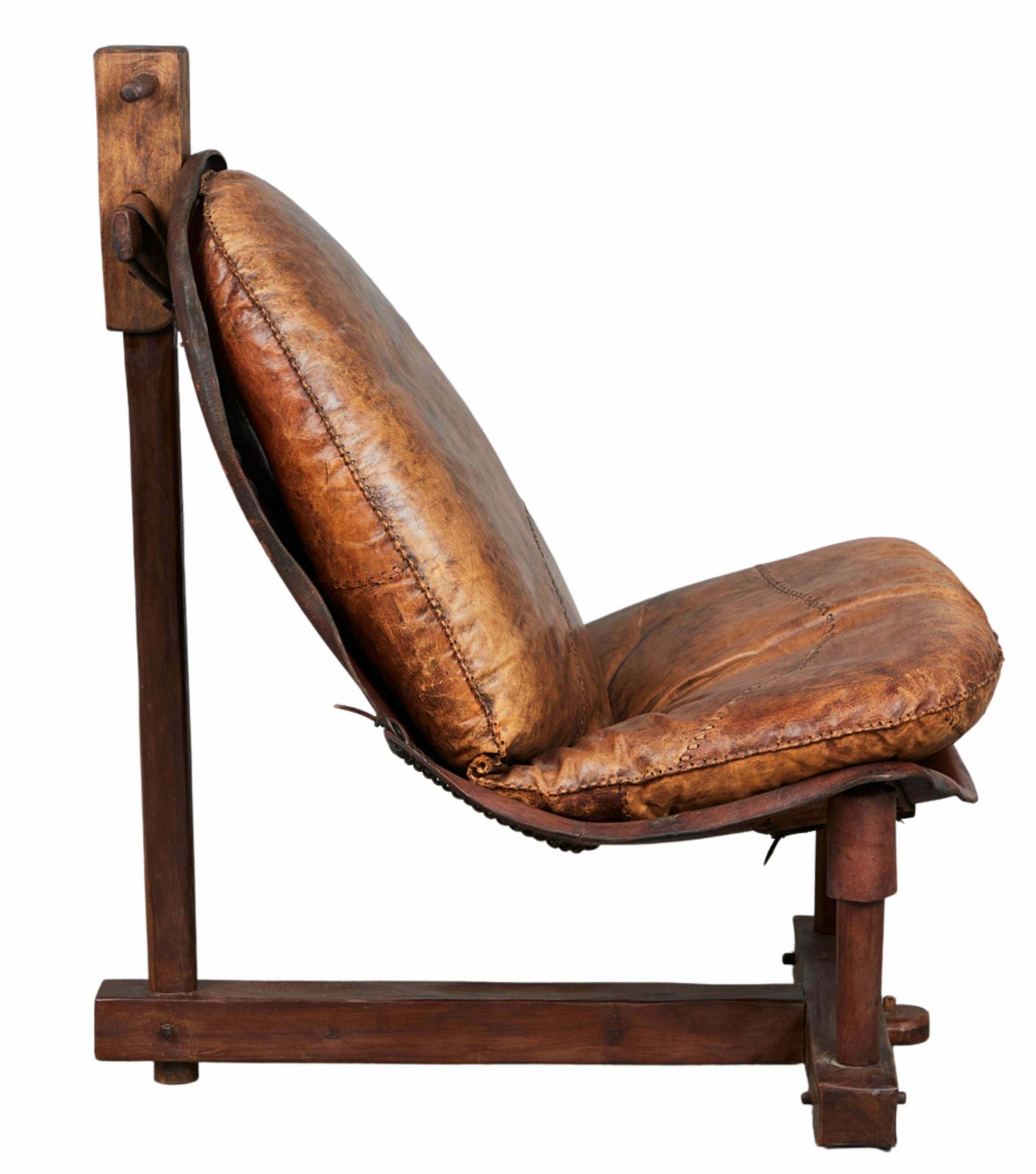 Brazilian Brutalist Patched Leather Lounge Chair, Vintage Chair From 1960s photo for sale