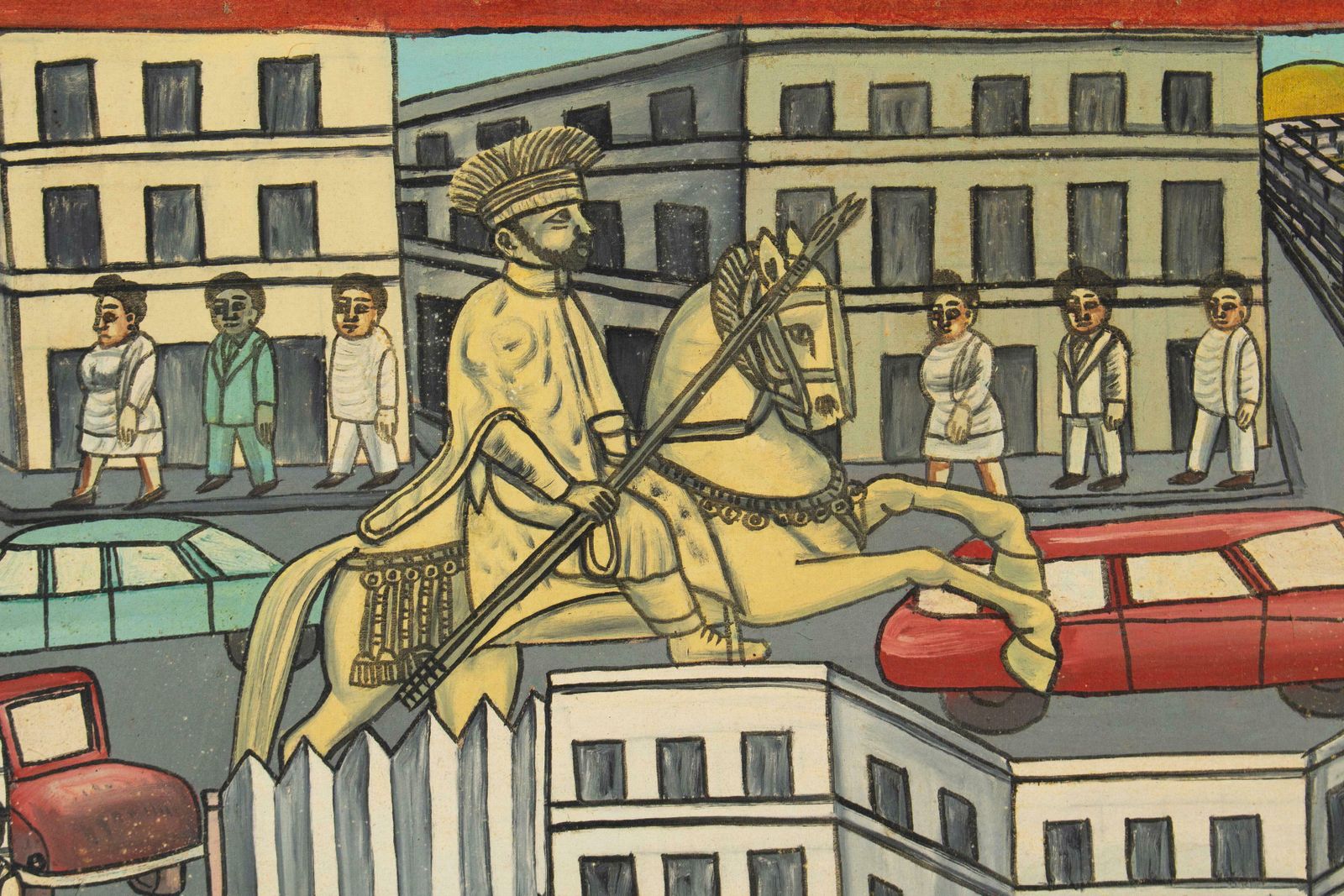 Naive Ethiopian Painting, Traffic In Addis Ababa, 1970s photo vinterior