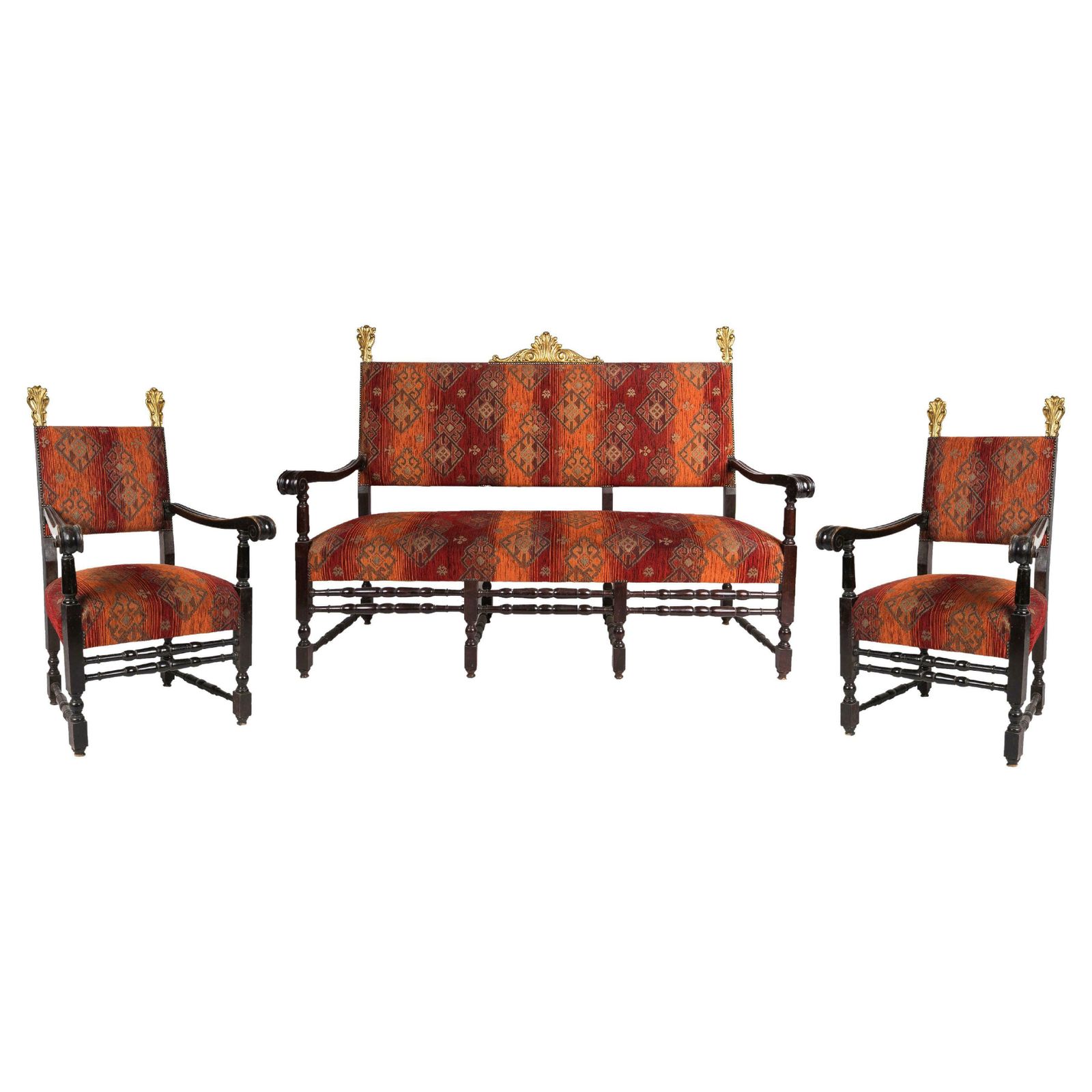 Neo Renaissance Revival Carved Walnut Armchairs And Canape
