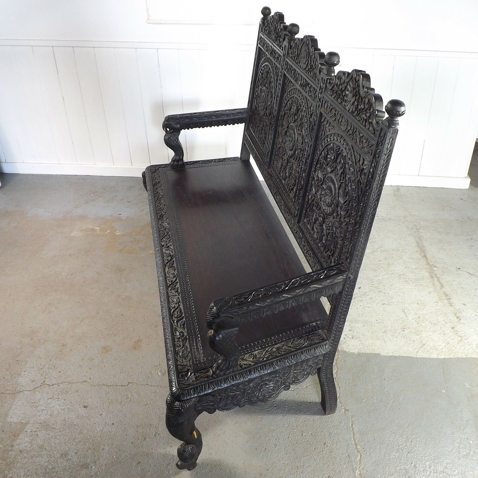 Anglo Indian Bench (Delivery Available) Teak Carved Elephants photo 1350.0