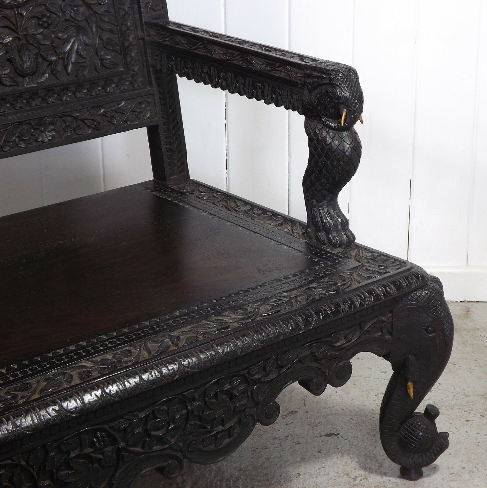 Furniture Anglo Indian Bench (Delivery Available) Teak Carved Elephants photo