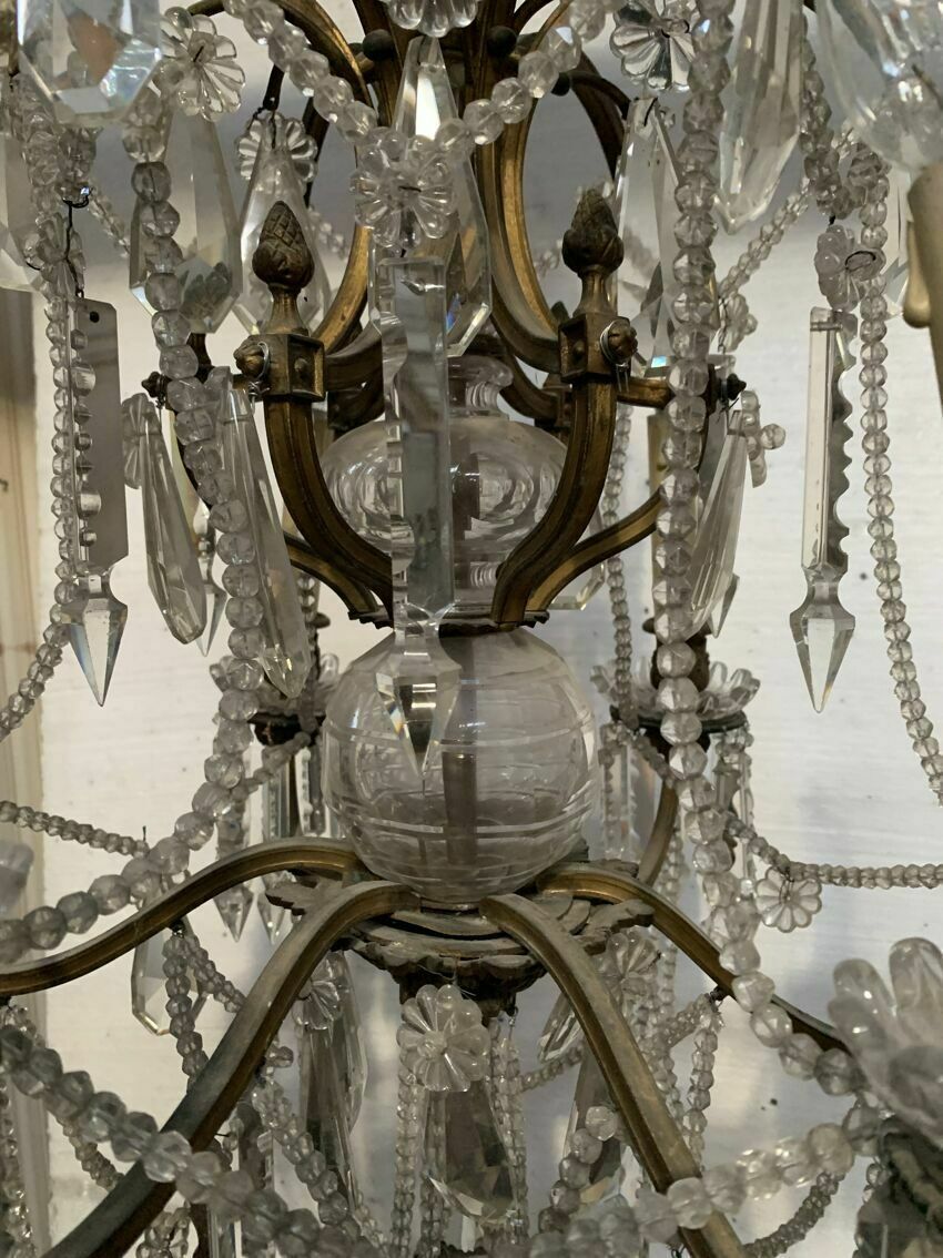 photo for sale Louis XV Style "Fontaine" Chandelier In Bronze And 20th Century Pendants