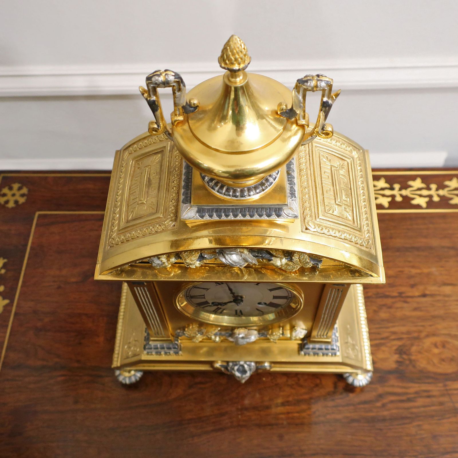 French 19th Century Brass Gilt And Silver Gilt Mantel Clock photo vintage