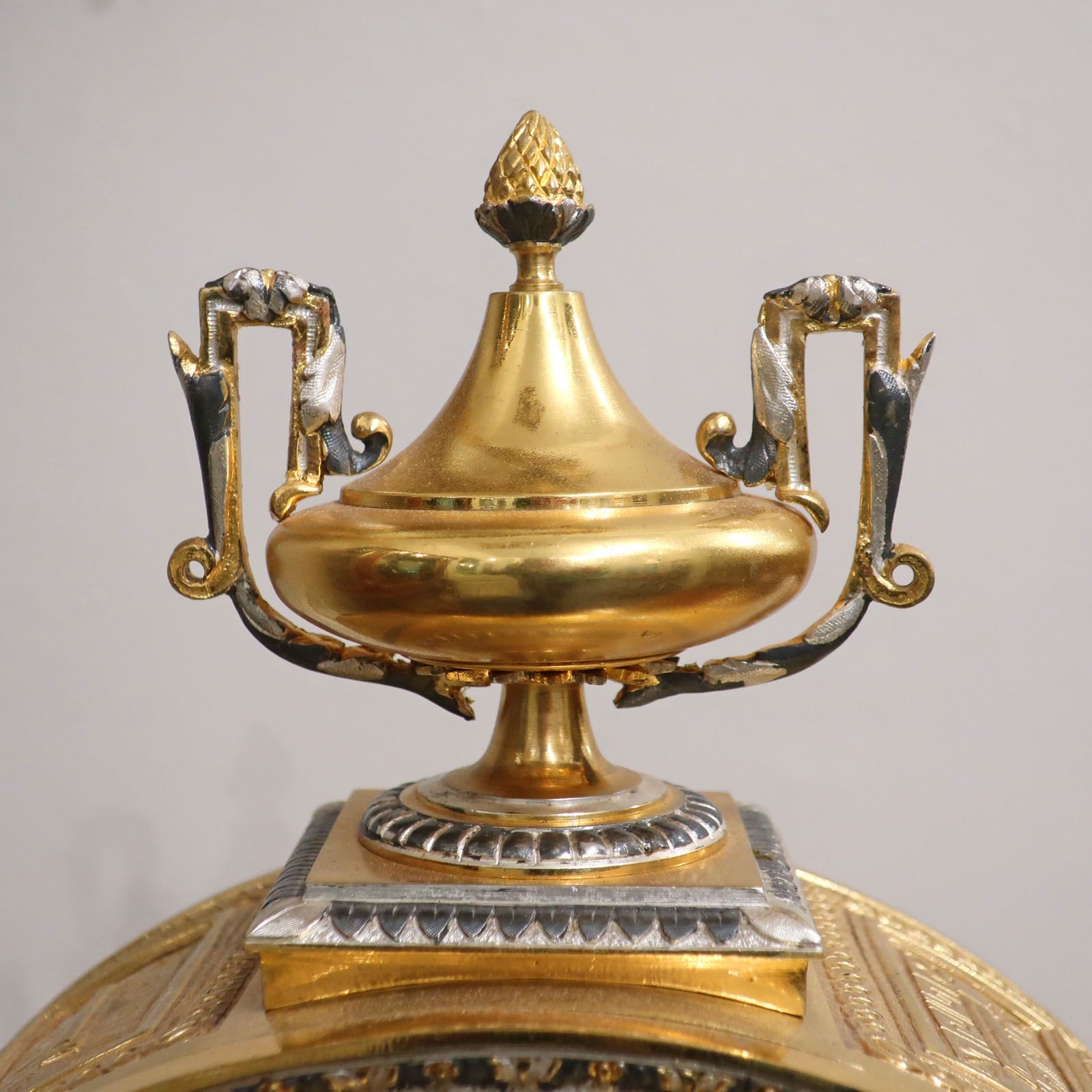 photo furniture French 19th Century Brass Gilt And Silver Gilt Mantel Clock