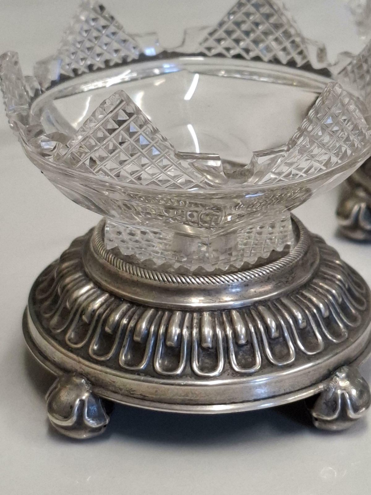Antique Pair Of German Silver Plate And Glass Table Salts photo furniture