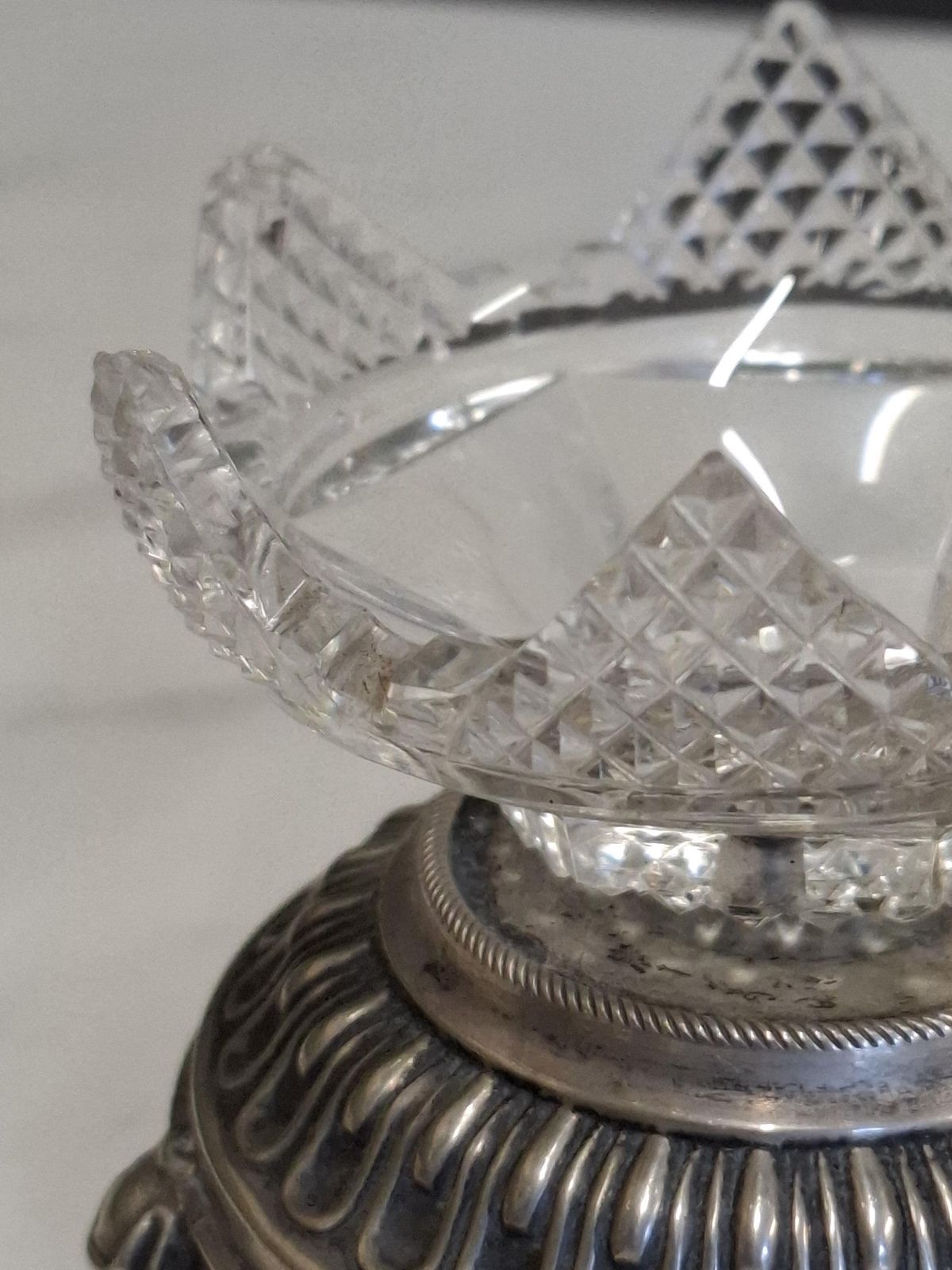 Antique Pair Of German Silver Plate And Glass Table Salts photo for sale