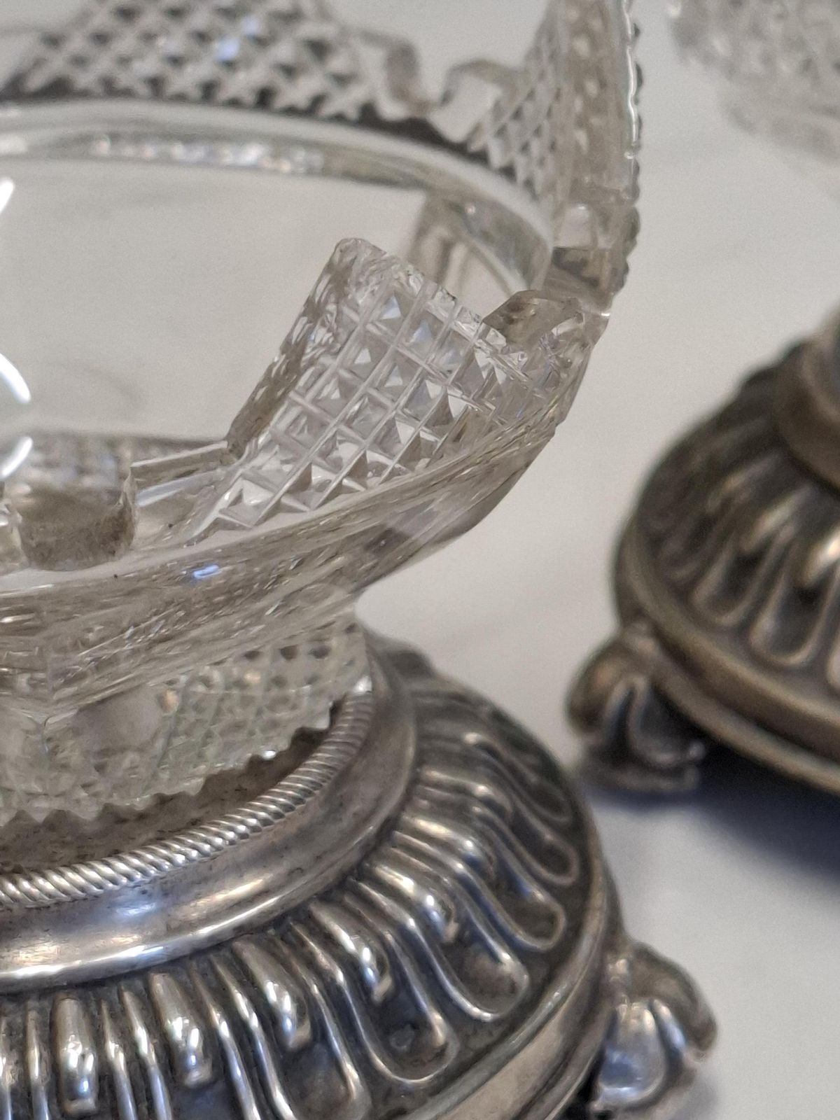 Antique Pair Of German Silver Plate And Glass Table Salts photo Home Decor