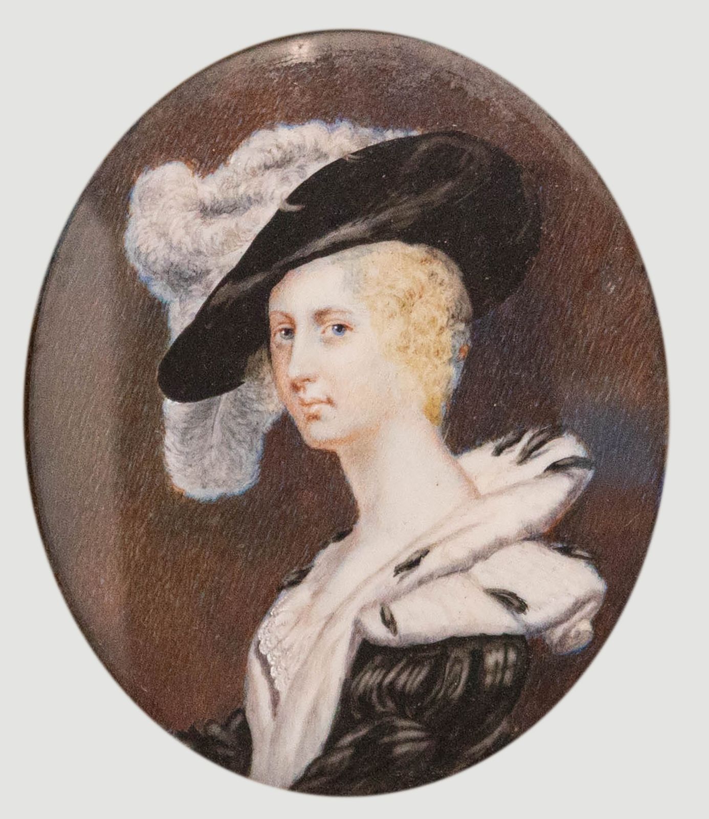 19th Century Portrait Miniature Watercolour, Lady In A Feathered Hat photo furniture
