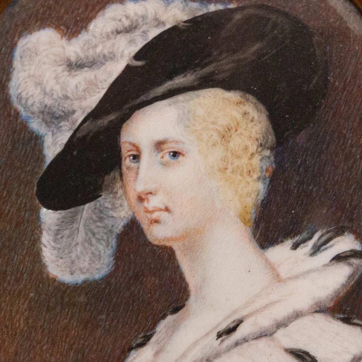 19th Century Portrait Miniature Watercolour, Lady In A Feathered Hat photo Art