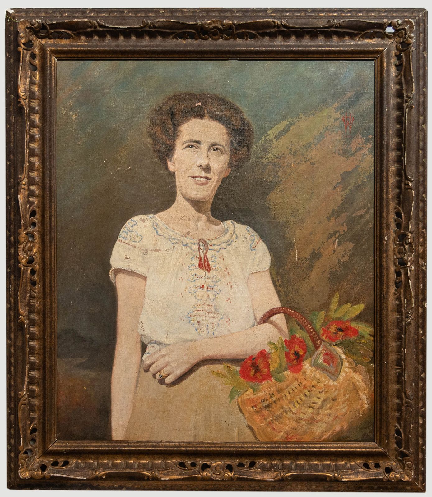 H. W. 1947 Oil For Restoration, Lady With The Flower Basket