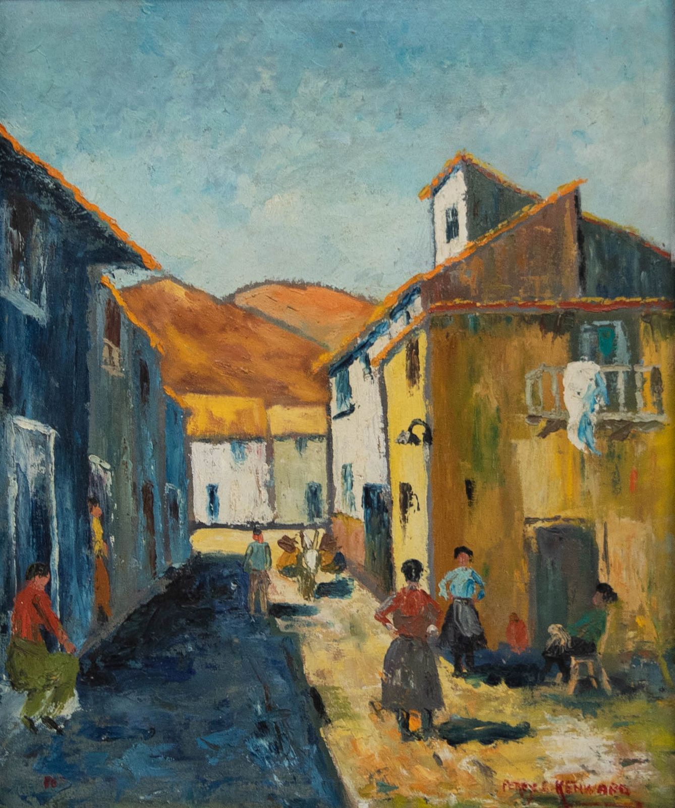 Percy Kenward Framed 20th Century Oil, Continental Street Scene photo furniture